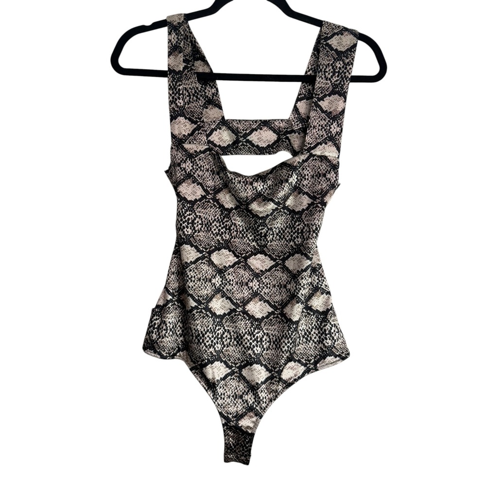 Intimately Free People Snakeskin Print Mesh Back Bodysuit Neutral Small
